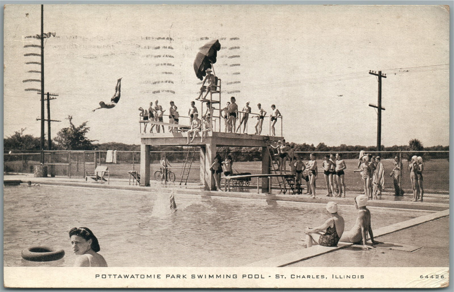 ST.CHARLES IL POTTAWATOMIE PARK SWIMMING POOL VINTAGE POSTCARD