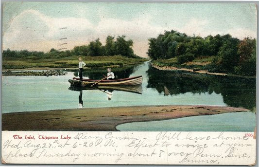 CHIPPEWA LAKE NY THE INLET ANTIQUE POSTCARD
