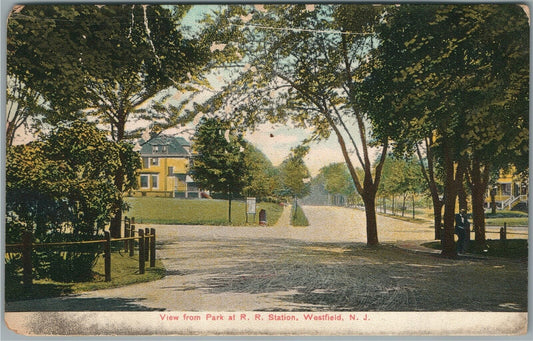 WESTFIELD NJ VIEW AT RAILROAD STATION RAILWAY DEPOT ANTIQUE POSTCARD
