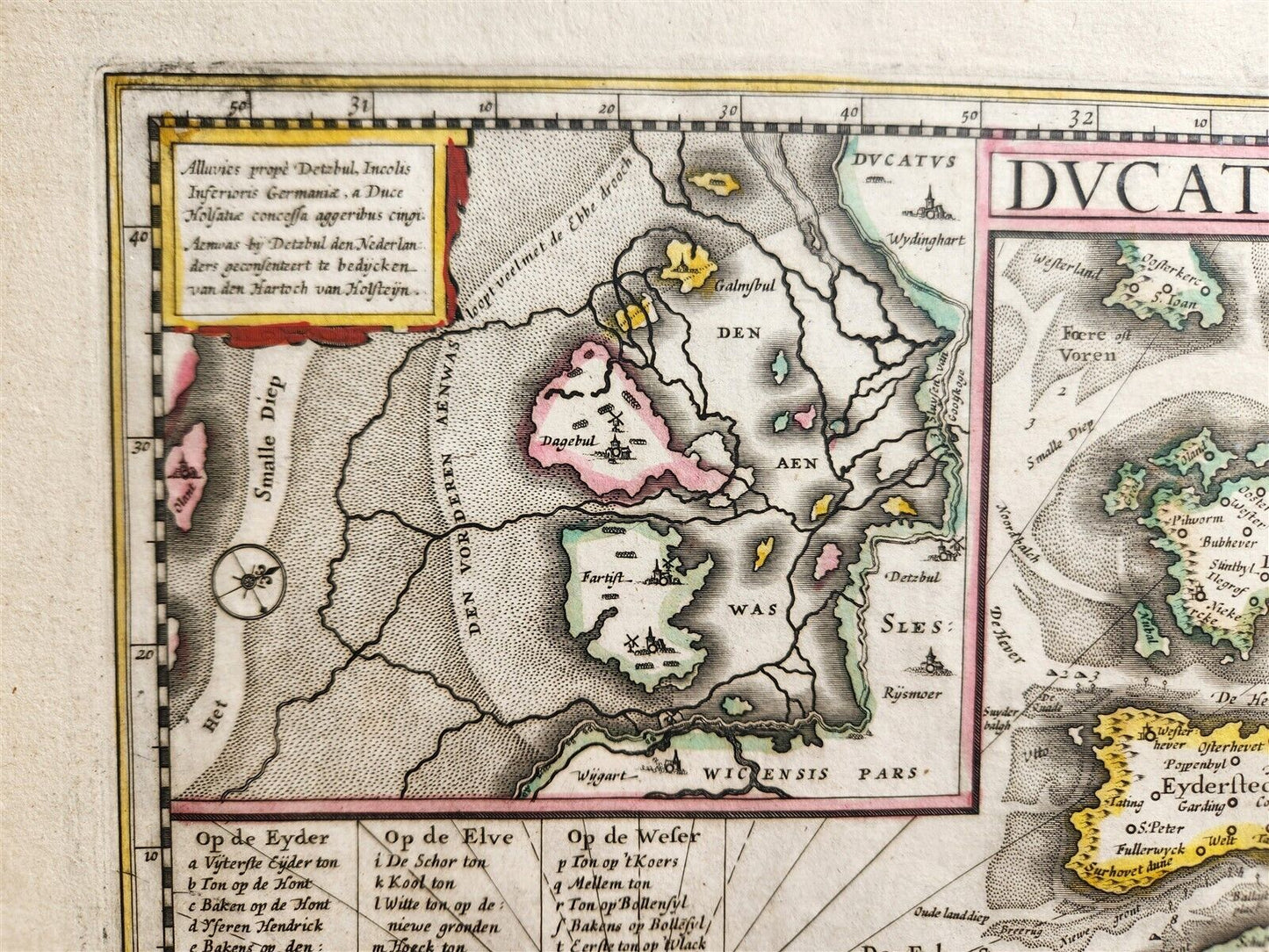 1640 MAP of GERMANY HOLSTEIN by WILLEM BLAEU antique AUTHENTIC hand colored