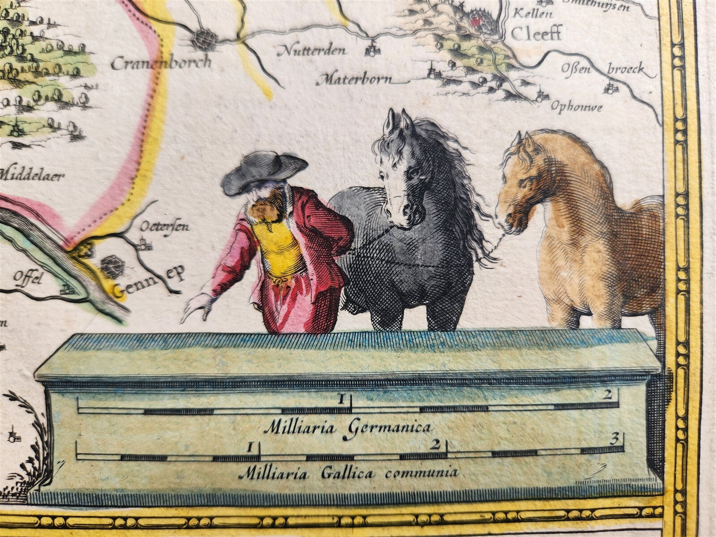 1640 MAP of RHINE RIVER REGION NETHERLANDS by WILLEM BLAEU antique AUTHENTIC