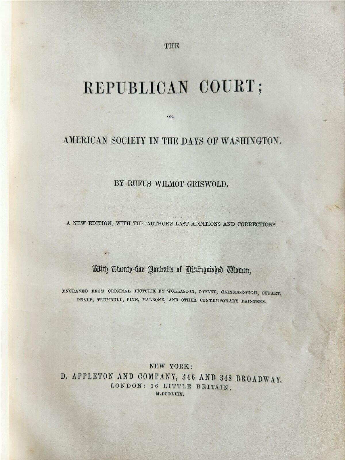 1859 REPUBLICAN COURT AMERICAN SOCIETY by R. GRISWOLD antique WOMEN PORTRAITS