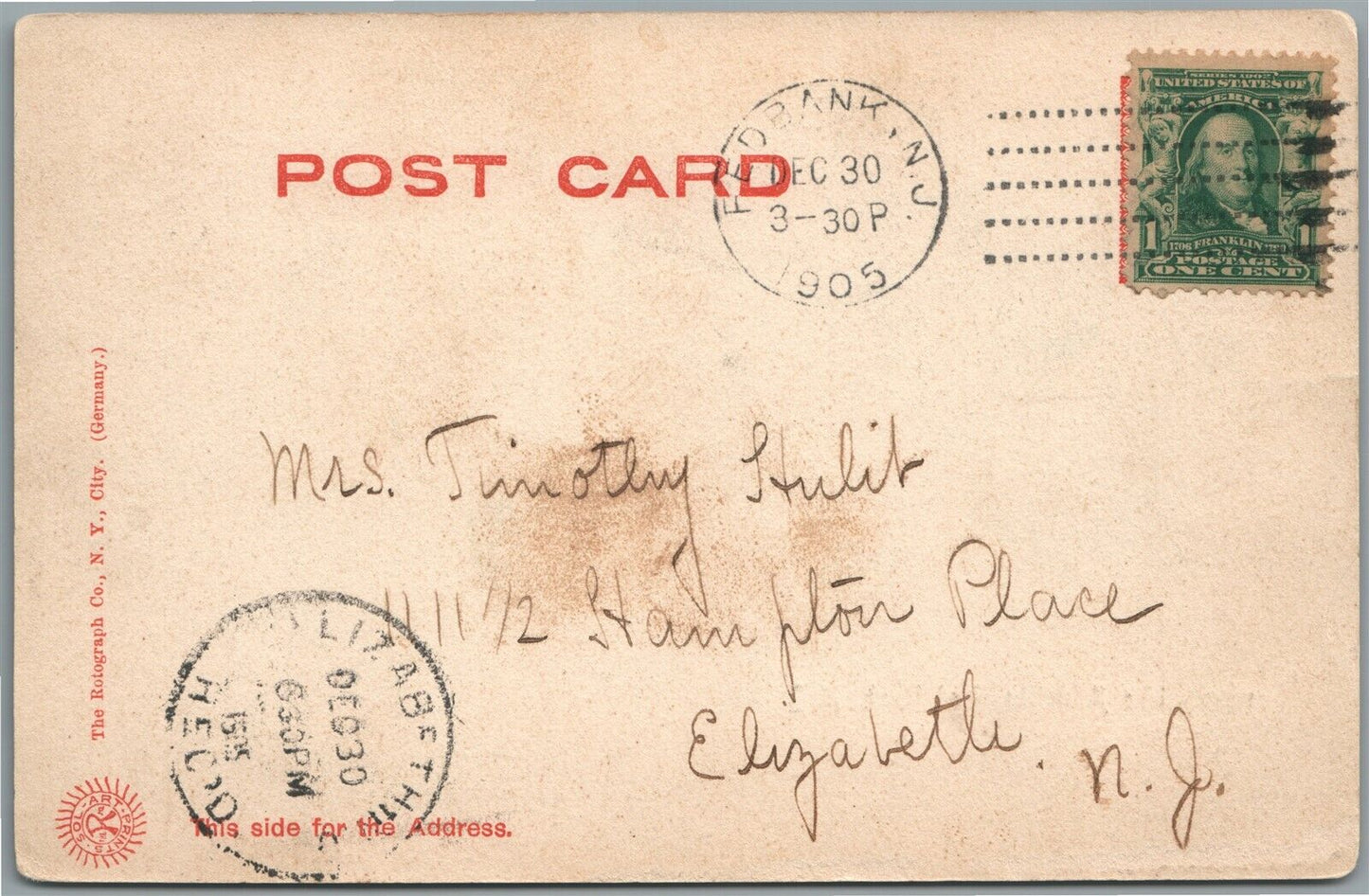 RED BANK NJ ALBERTINA STEAMER ANTIQUE POSTCARD