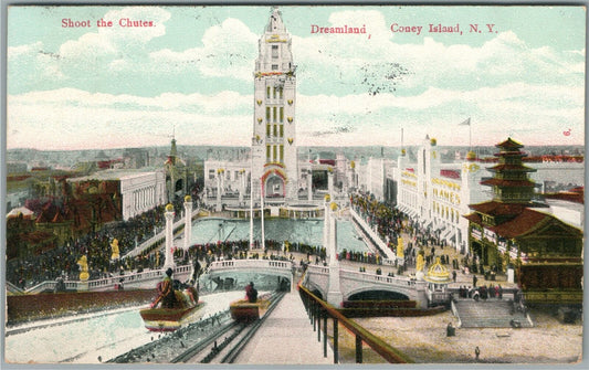 CONEY ISLAND NY DREAMLAND SHOOT THE CHUTES ANTIQUE POSTCARD