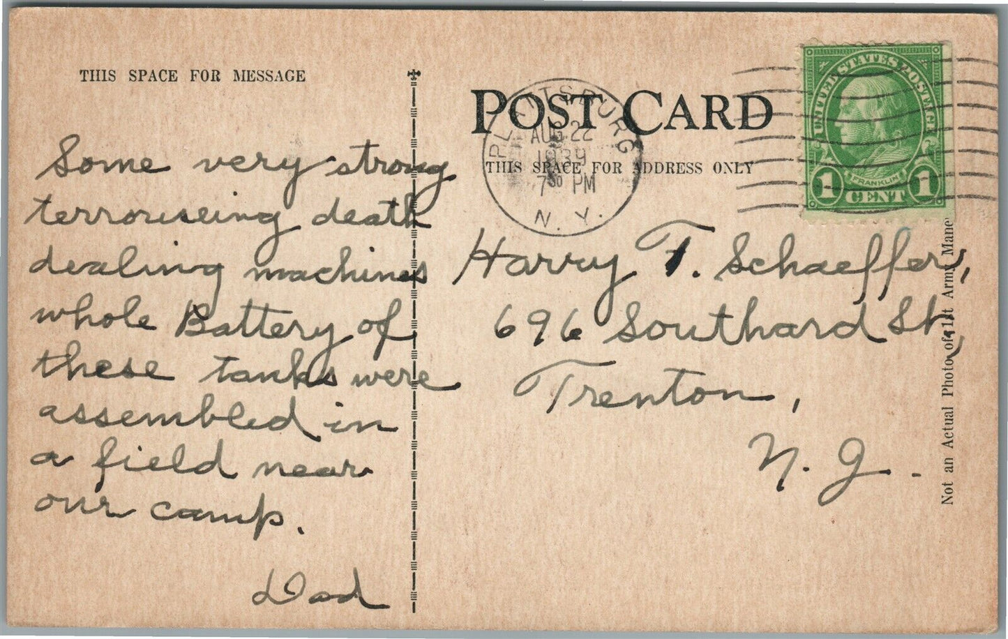 PLATTSBURG NY US ARMY TANKS MILITARY MANEUVERES WWII ERA 1939 ANTIQUE POSTCARD