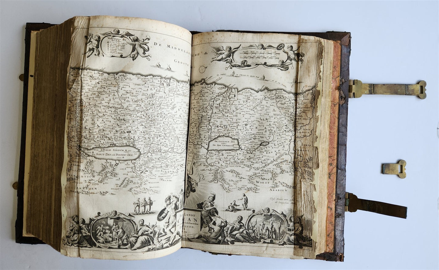 1702 BIBLE in DUTCH MASSIVE FOLIO antique ILLUSTRATED w/6 MAPS incl. WORLD'S MAP