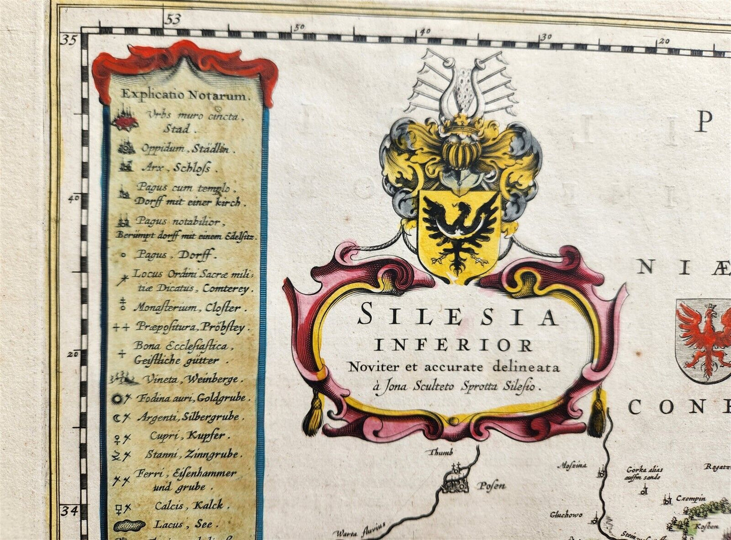 1640 MAP of GERMANY POLAND SILESIA by WILLEM BLAEU antique AUTHENTIC handcolored