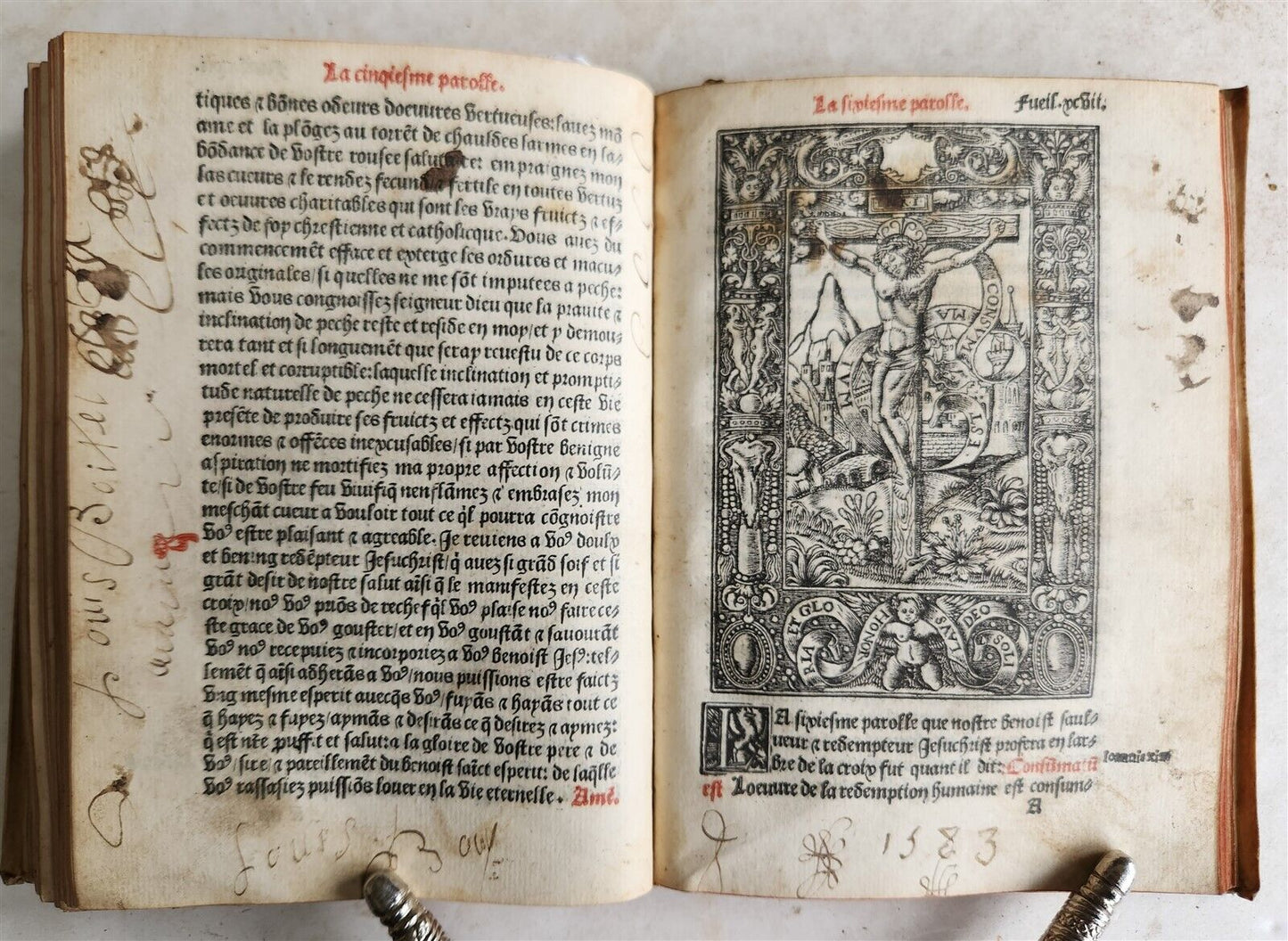 1535 POST-INCUNABULA ILLUSTRATED antique in FRENCH by Jean de Gagny VELLUM BOUND