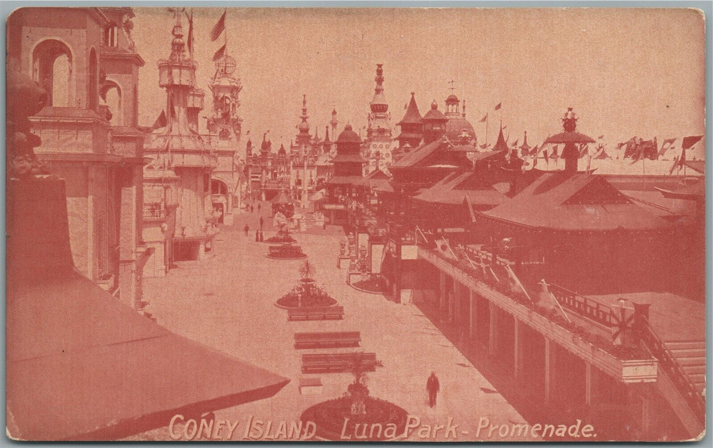 CONEY ISLAND NY LUNA PARK PROMENADE ANTIQUE POSTCARD