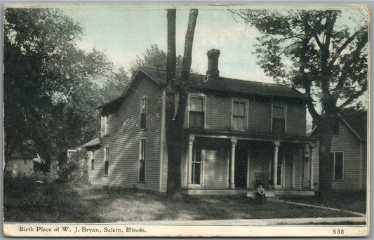 SALEM IL BIRTH PLACE OF W.J. BRYAN ANTIQUE POSTCARD