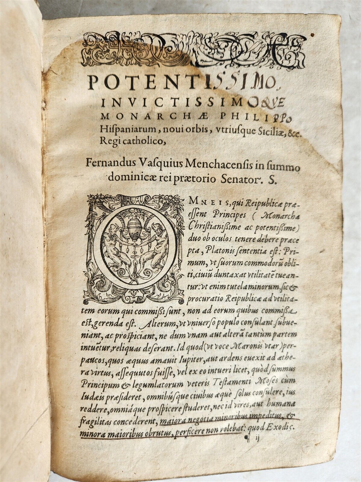 1595 LAW BOOK by Spanish jurist Vasquez de Menchaca antique PIGSKIN BINDING