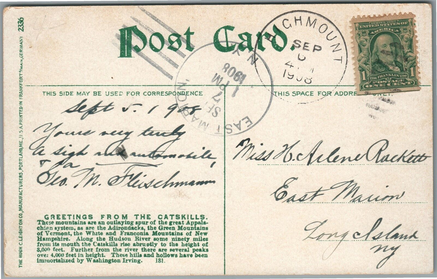 CATS in HAT CATSKILLS PA GREETINGS ANTIQUE POSTCARD