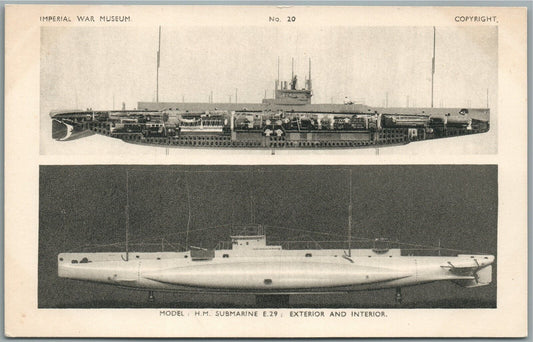 BRITISH SUBMARINE MODEL FROM IMPERIAL WAR MUSEUM ANTIQUE POSTCARD