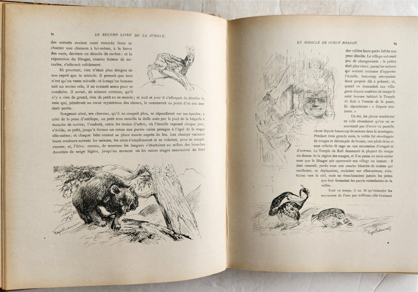 1925-1938 JUNGLE BOOK by KIPLING antique 2 VOLS ILLUSTRATED by Roger Reboussin