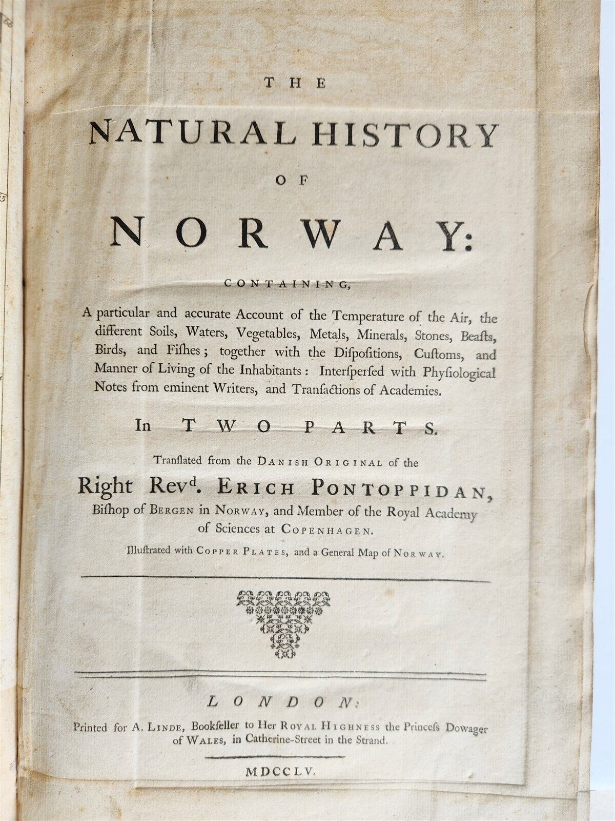 1755 NATURAL HISTORY of NORWAY ILLUSTRATED Pontoppidan antique FOLIO in ENGLISH