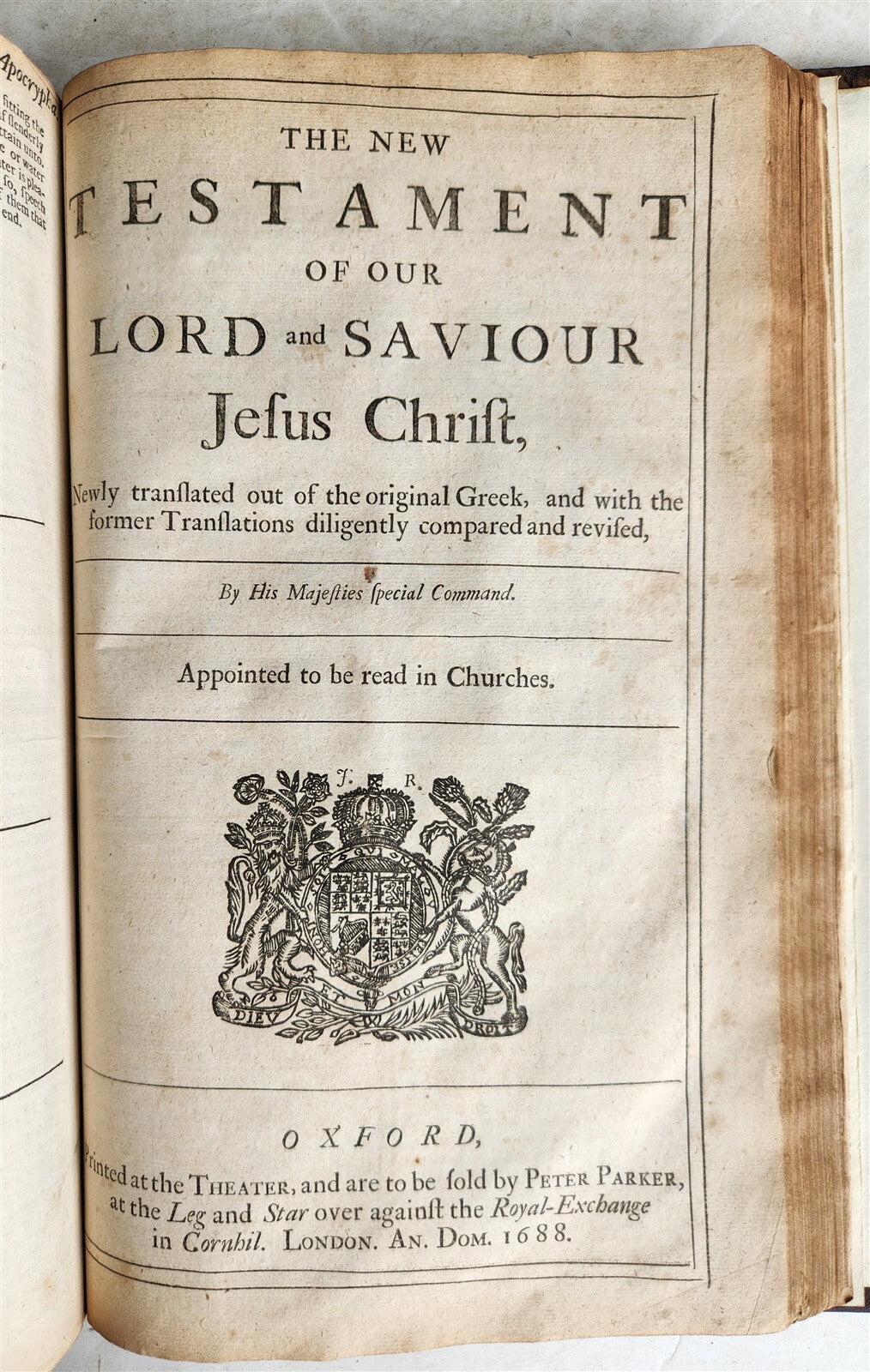 1688 BIBLE in ENGLISH KING JAMES FOLIO antique OLD & NEW TESTAMENT