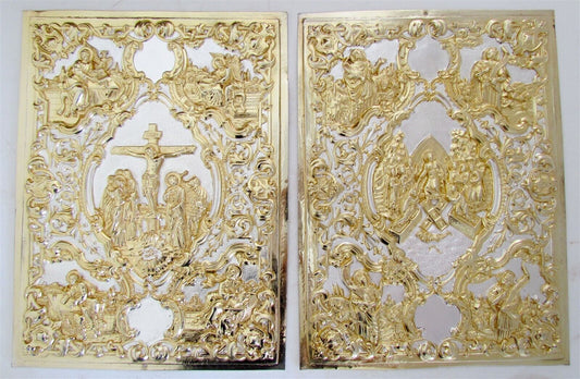 GREEK RUSSIAN ORTHODOX CHURCH GOSPEL GILT BRASS COVERS folio