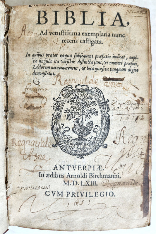 1563 BIBLE in LATIN antique ILLUSTRATED 16th century BIBLIA