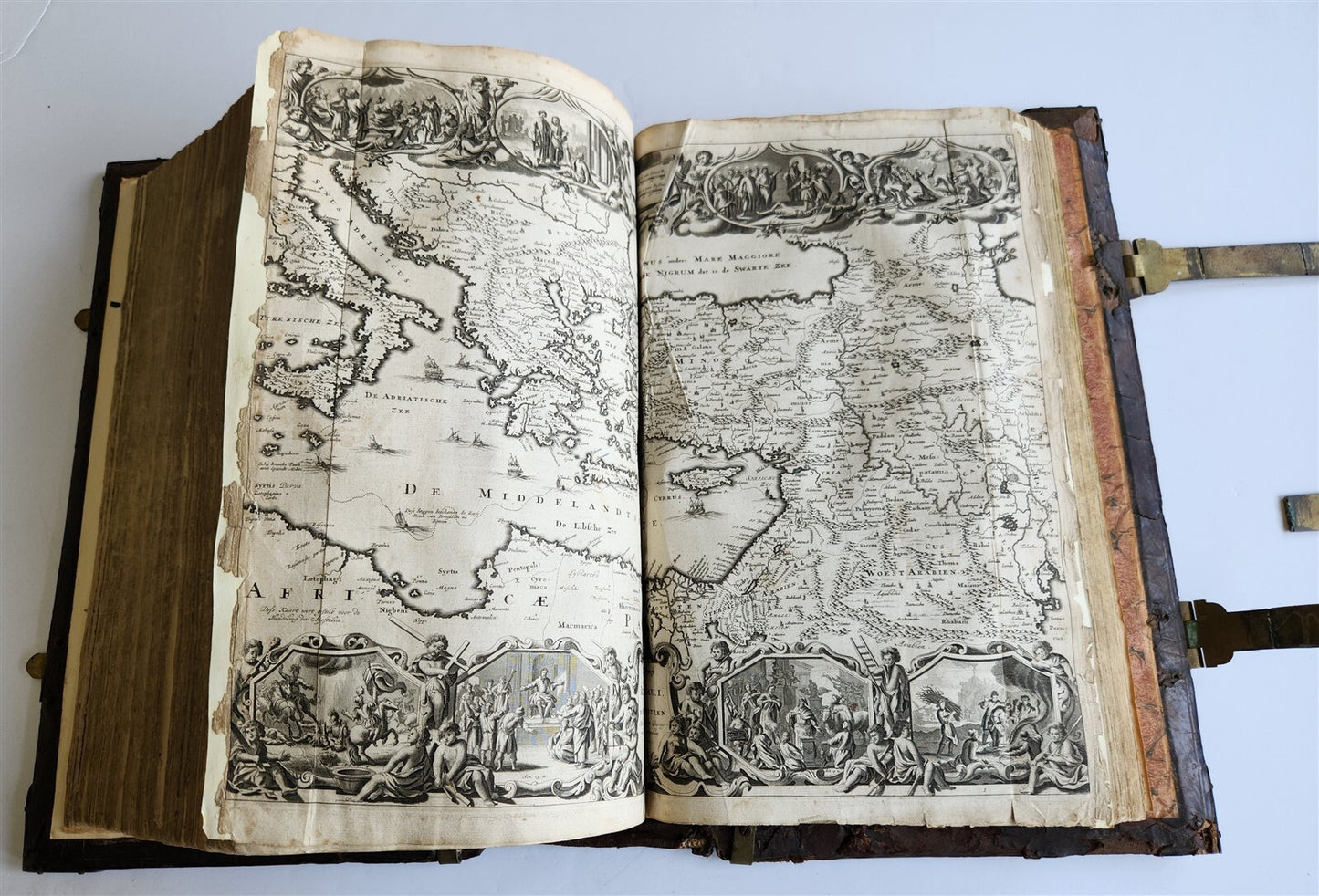 1702 BIBLE in DUTCH MASSIVE FOLIO antique ILLUSTRATED w/6 MAPS incl. WORLD'S MAP