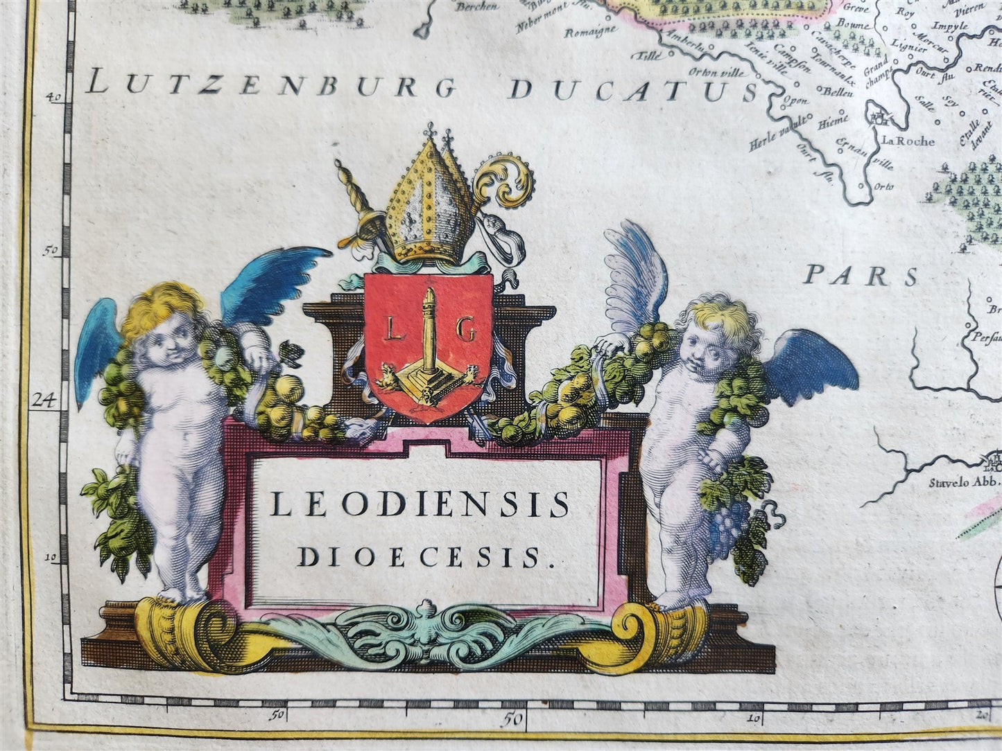 1640 LIEGE BELGIUM MAP by WILLEM BLAEU antique AUTHENTIC hand colored