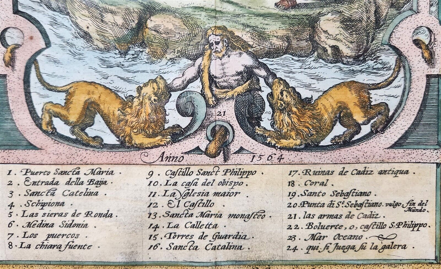 1600s ENGRAVED MAP of CADIZ SPAIN antique GADES AB OCCIDUIS INSULAE PARTIBUS