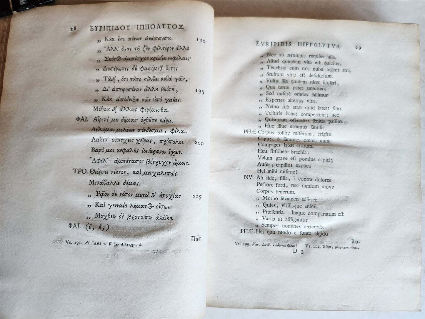 1768-1802 EURIPIDES TRAGEDIES 2 VOLUMES antique VELLUM GREEK & LATIN poetry