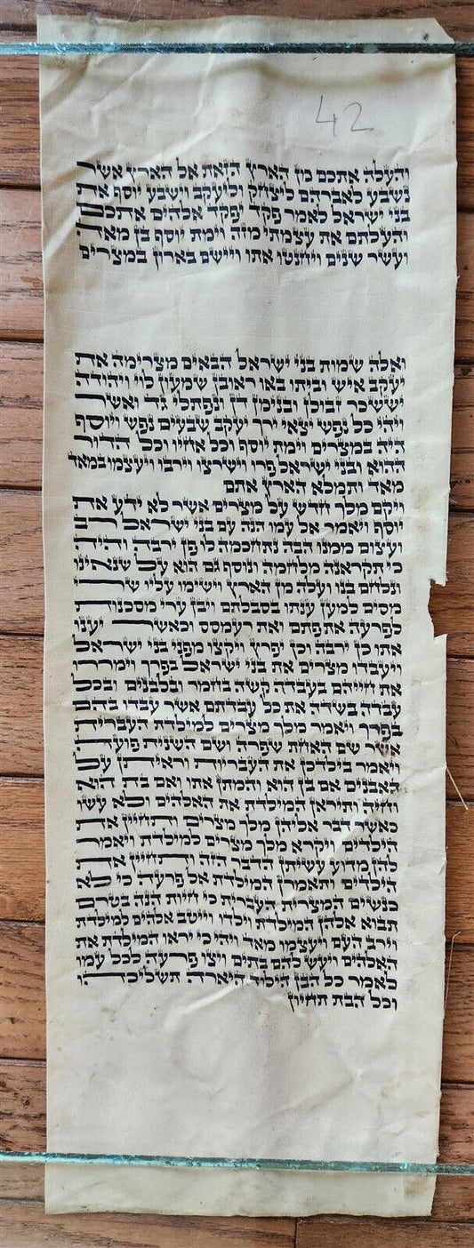 TORAH SCROLL FRAGMENT MANUSCRIPT on VELLUM antique GENESIS 50:24
