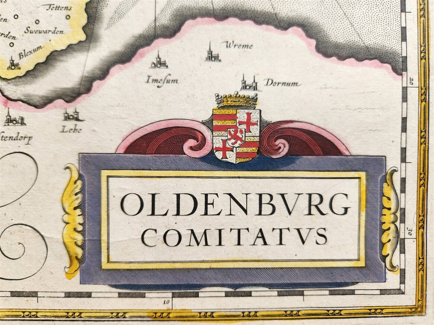 1640 MAP of GERMANY OLDENBURG CO. by WILLEM BLAEU antique AUTHENTIC hand colored