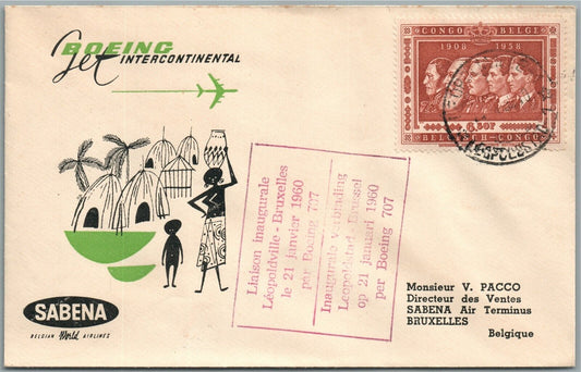 1960 POSTAL COVER w/ CONGO STAMP BOEING JET INTERNATIONAL