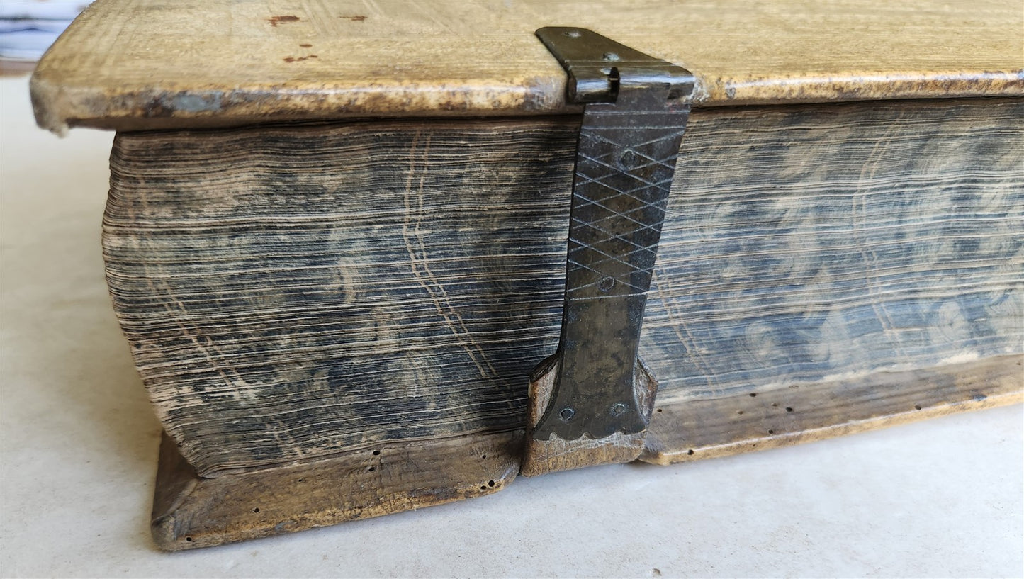 1725 COMMENTARIUS in ECCLESIASTEN PIGSKIN BOUND FOLIO w/ CLASPS antique