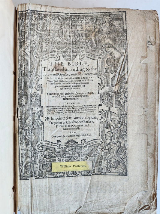 1594 BIBLE in ENGLISH antique Old & New Testament CHRISTOPHER BARKER 16th cent.