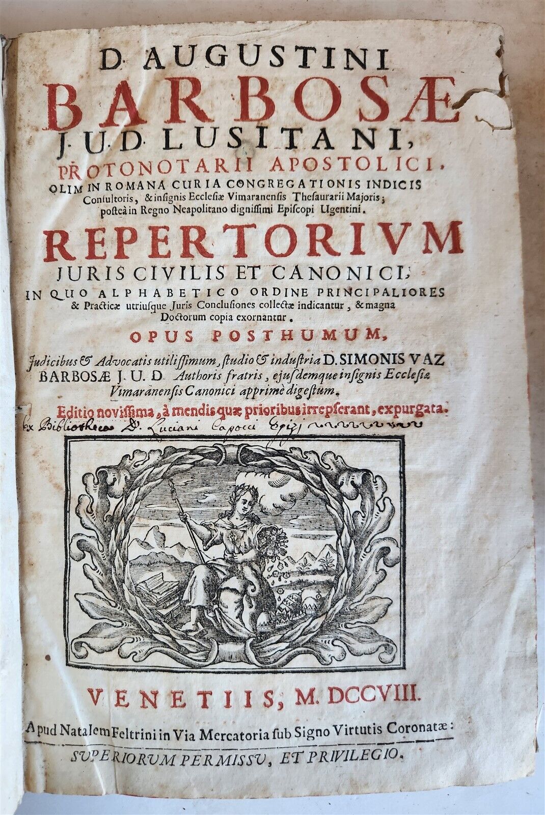 1701-1715 CANON LAW 6 FOLIO VOLUMES by AUGUSTINI BARBOSAE antique VELLUM BINDING