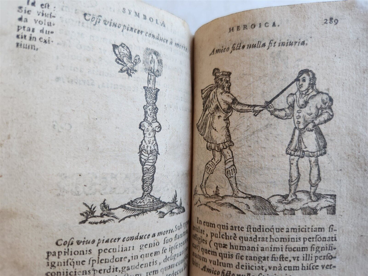 1596-1600 EMBLEMATA antique ILLUSTRATED w/ 270 WOODCUTS PLANTIN VELLUM BINDING