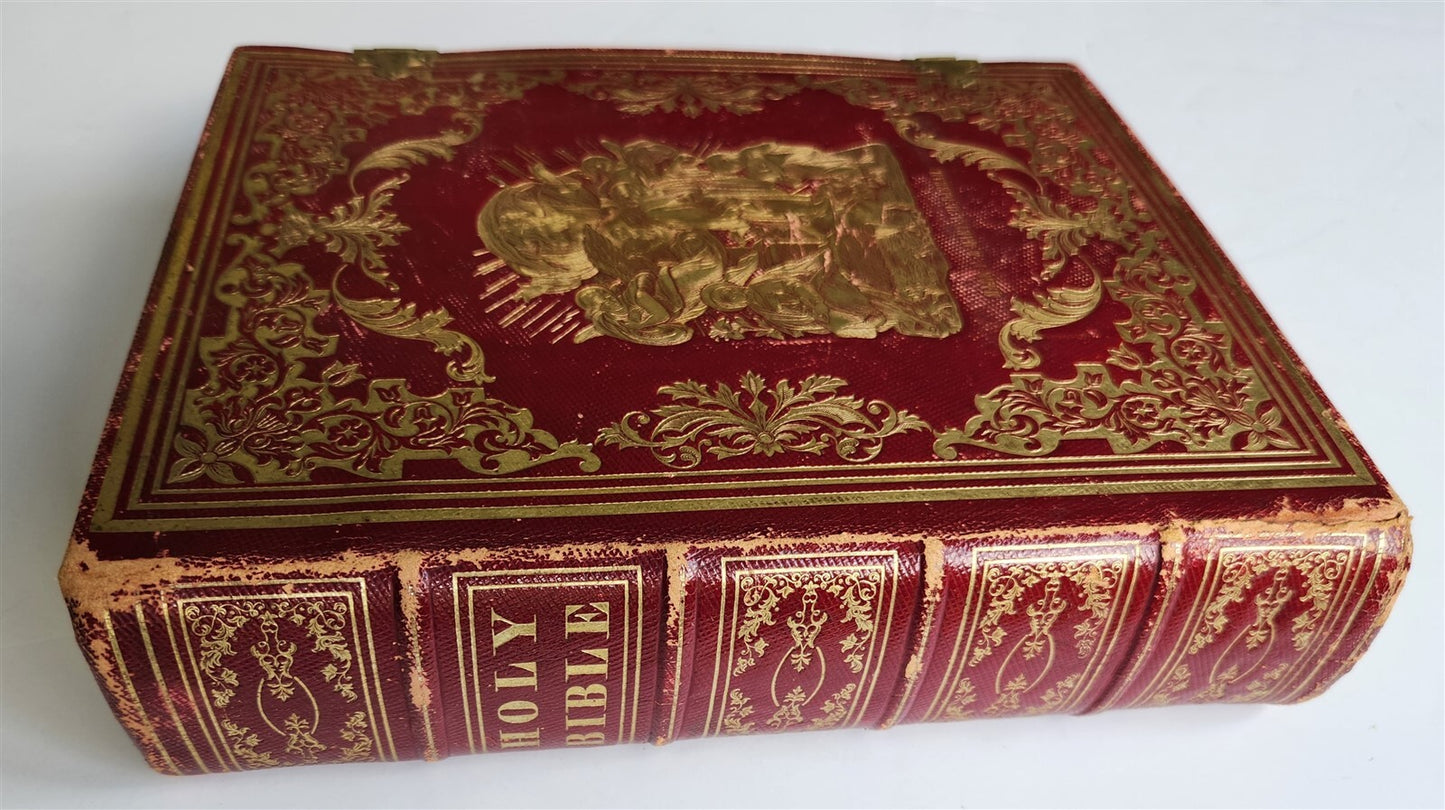 1860s BIBLE in ENGLISH FOLIO FINE GILT MOROCCO BINDING antique AMERICANA