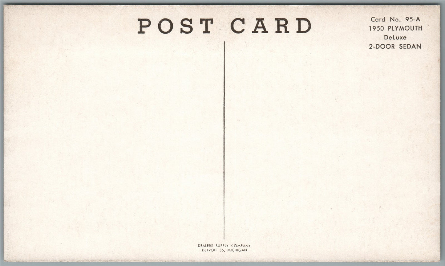 1950 PLYMOUTH DELUXE VINTAGE POSTCARD