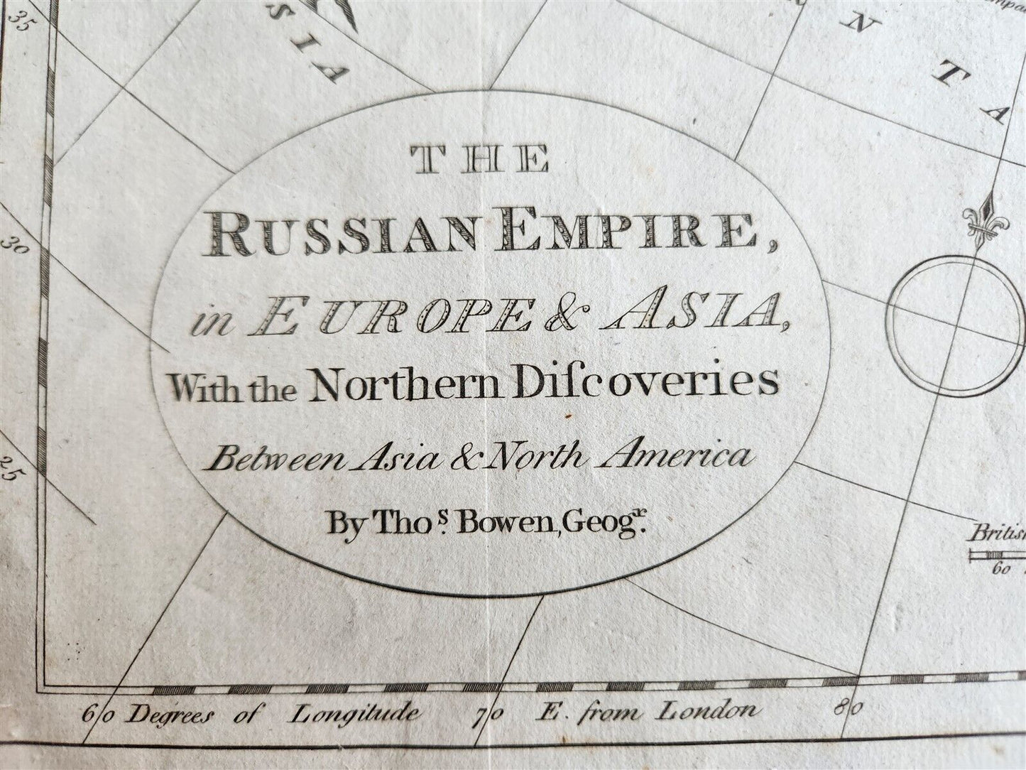 1785 RUSSIAN EMPIRE Discoveries between Asia and North America antique MAP