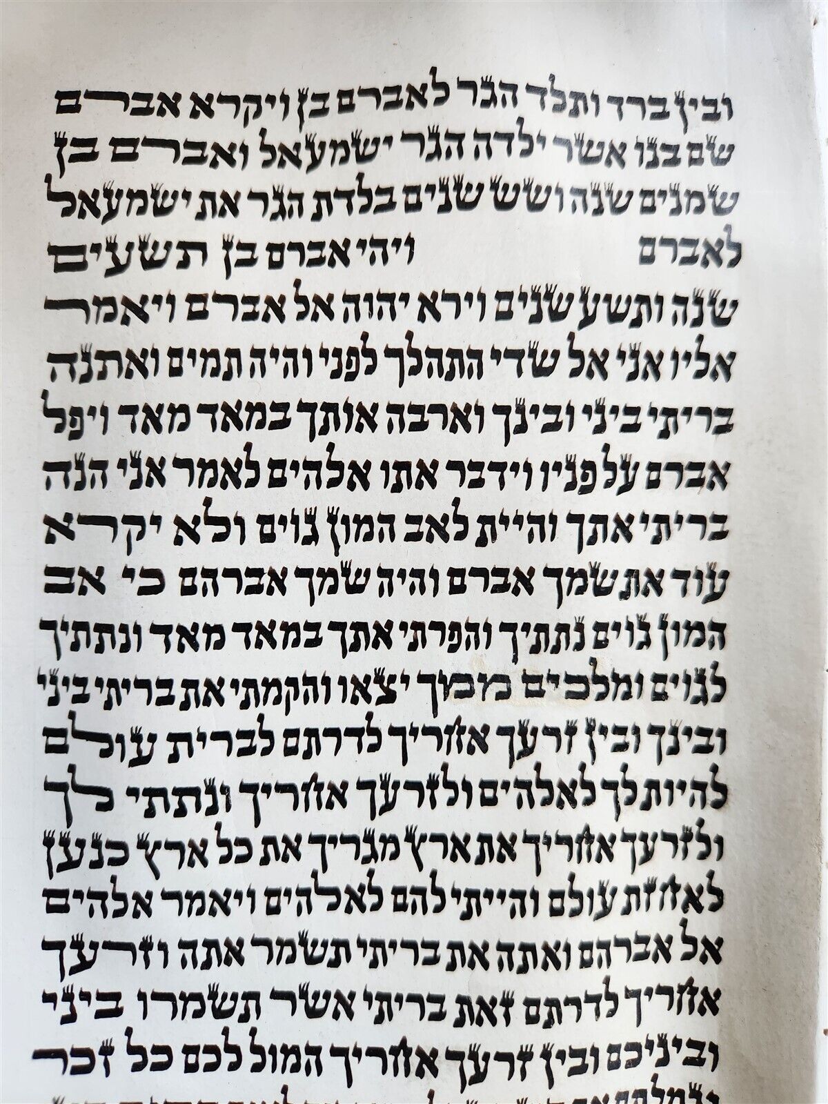 TORAH SCROLL FRAGMENT MANUSCRIPT on VELLUM antique BIBLE GENESIS 16:15 - 21:3