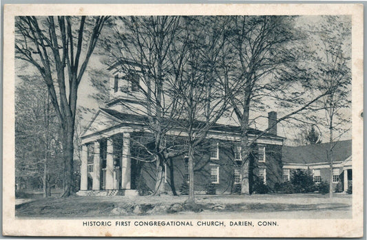 DARIEN CT FIRST CONGREGATIONAL CHURCH ANTIQUE POSTCARD