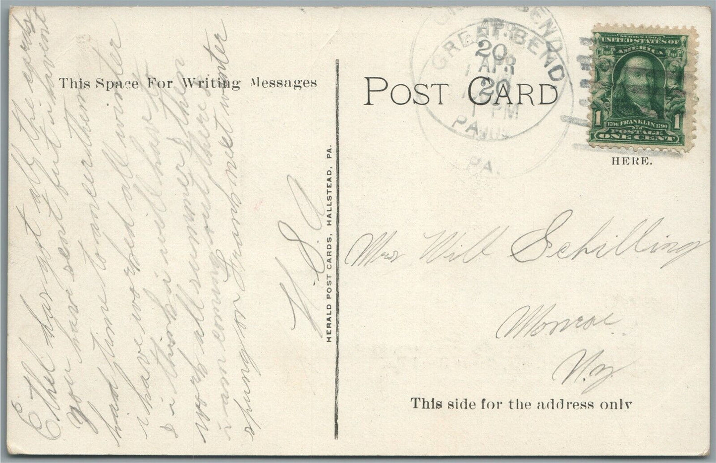 GREAT BEND PA KILROW HOUSE ANTIQUE POSTCARD