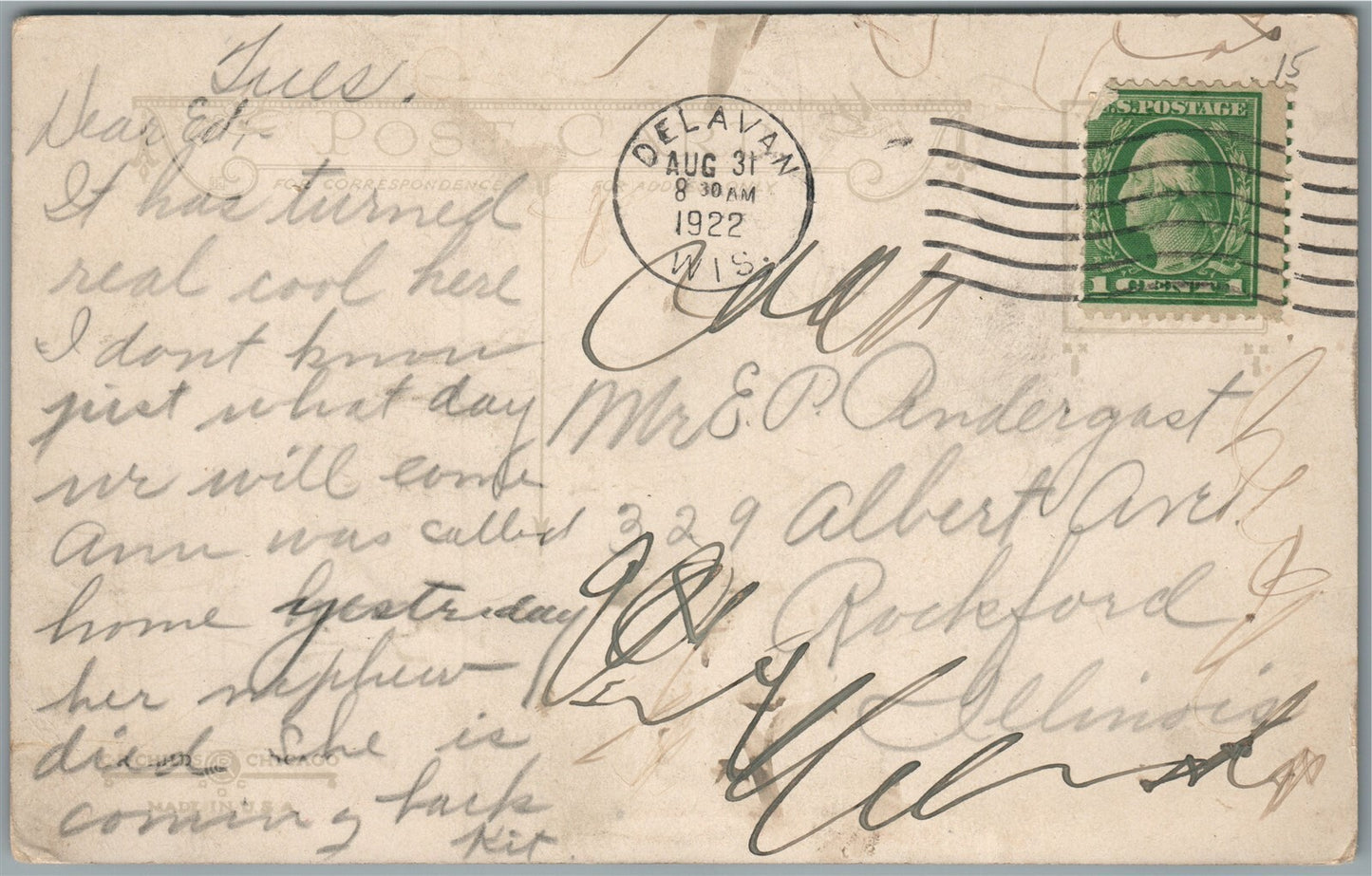 DELAVAN WI WOODLAWN BAY HOTEL ANTIQUE POSTCARD