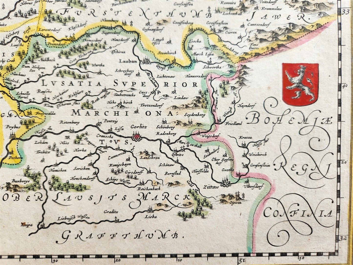 1640 MAP of GERMANY POLAND SILESIA by WILLEM BLAEU antique AUTHENTIC handcolored