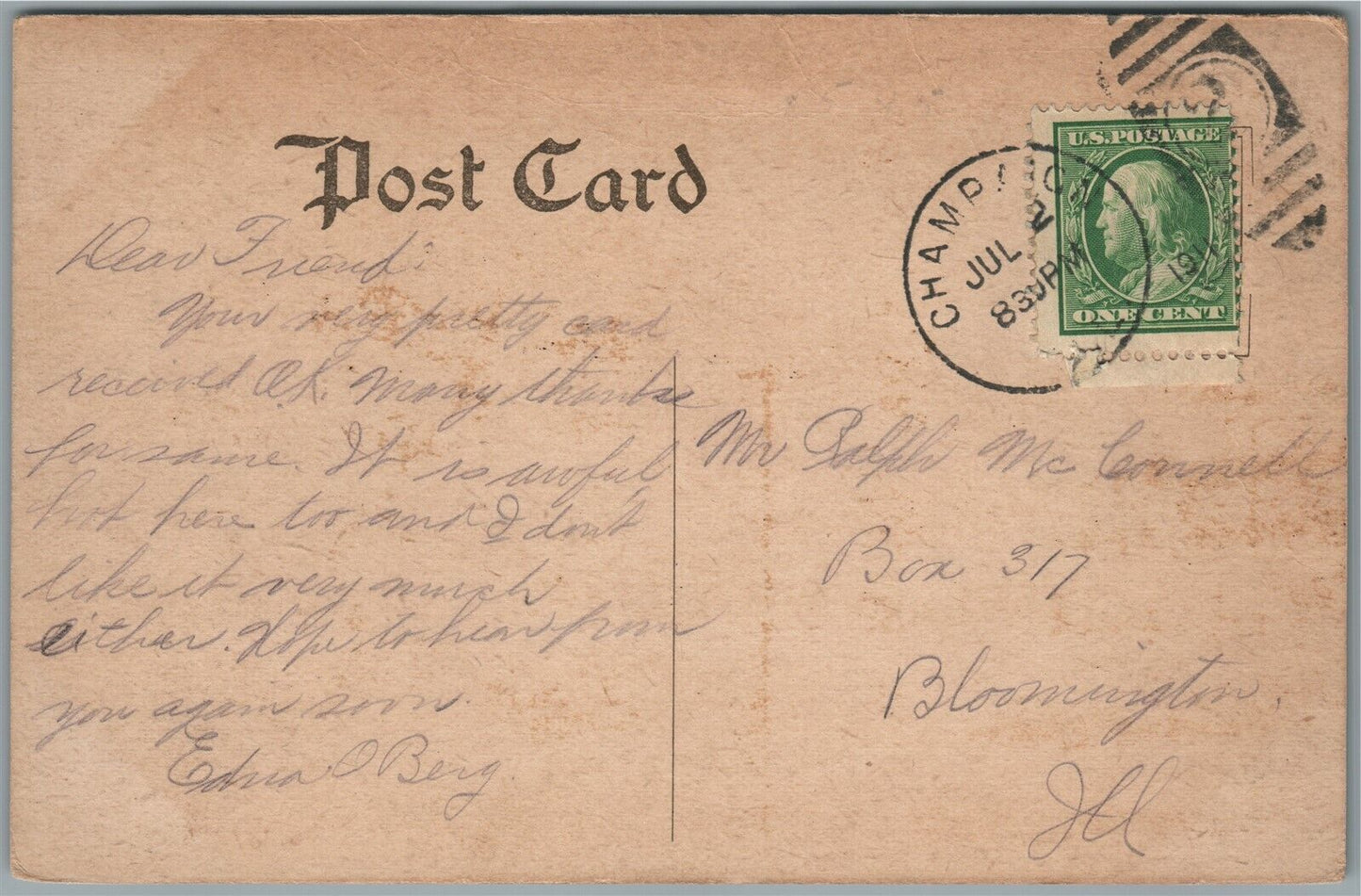 CHAMPAIGN IL PHYSICS ANTIQUE POSTCARD