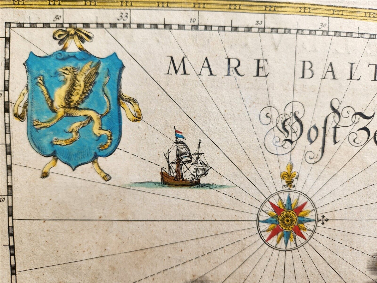 1640 MAP of GERMANY MECKLENBURG by WILLEM BLAEU antique AUTHENTIC hand colored