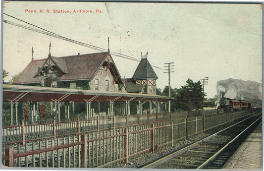 ARDMORE PA RAILROAD STATION RAILWAY DEPOT ANTIQUE POSTCARD