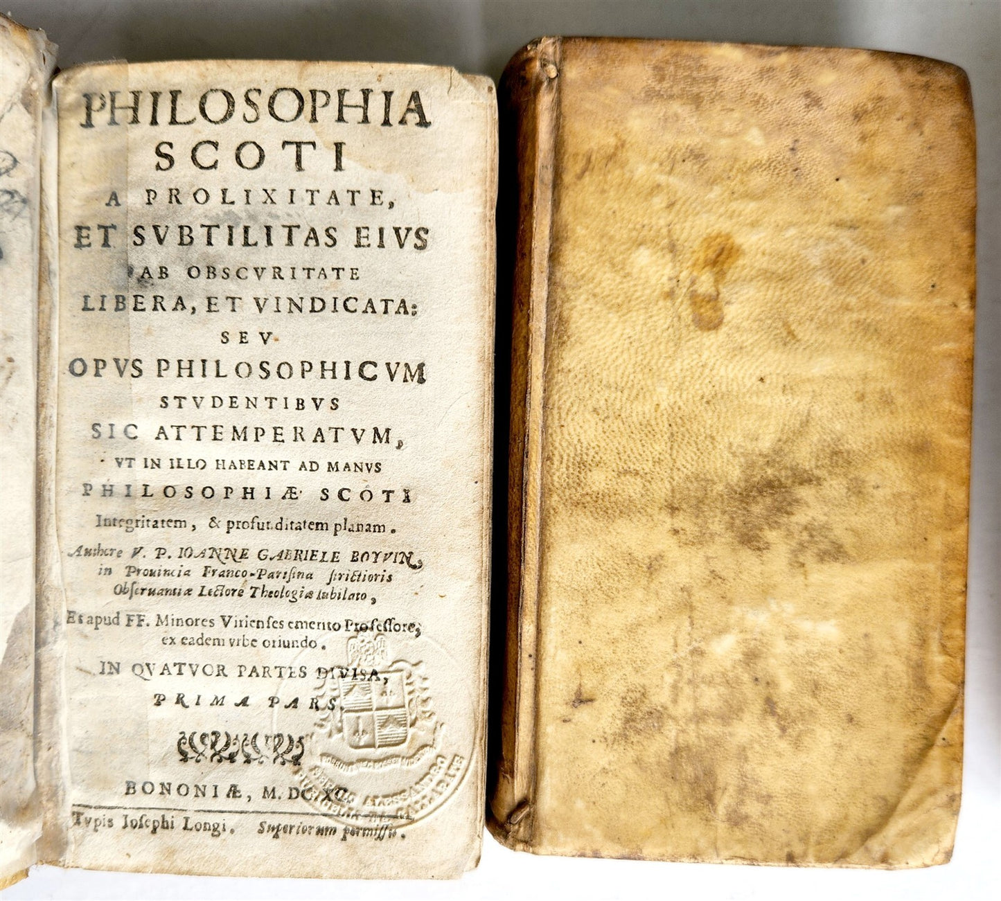 1690 PHILOSOPHIA SCOTI 4 VOLUMES antique VELLUM BOUND