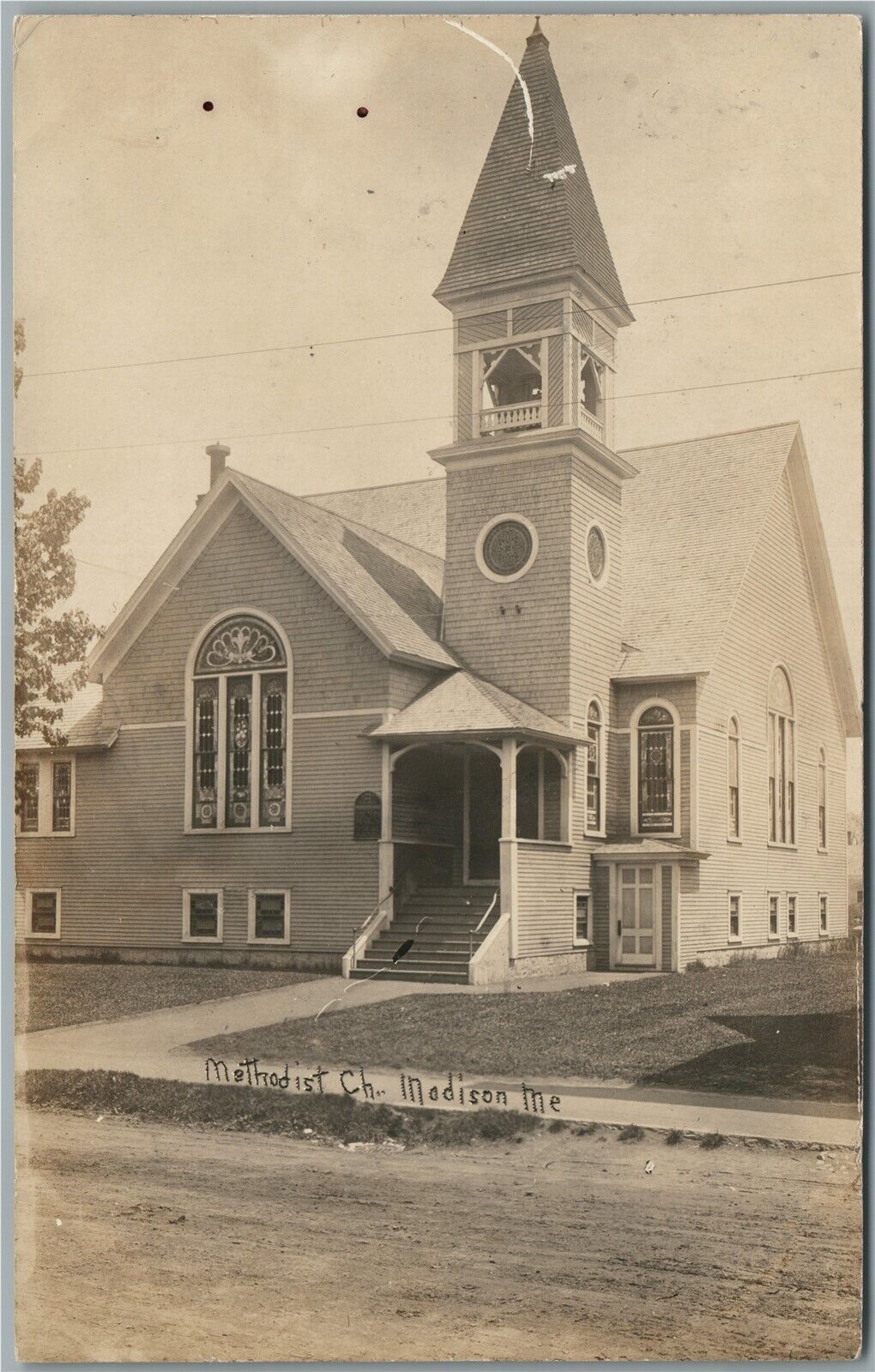 MADISON ME METHODIST CHURCH ANTIQUE REAL PHOTO POSTCARD RPPC