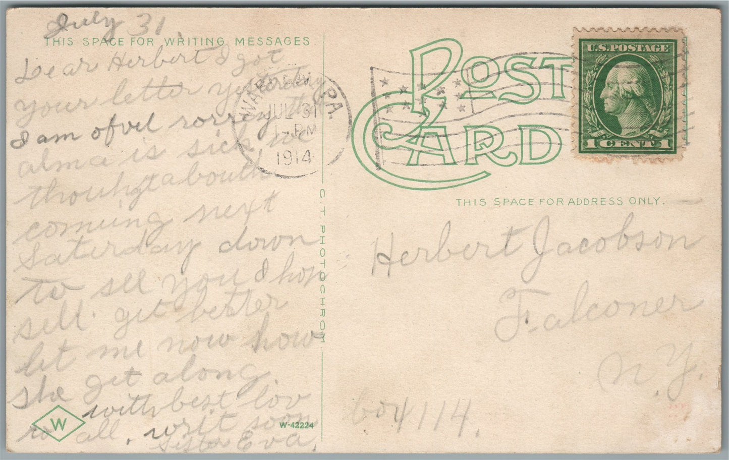 WARREN PA NATIONAL BANK ANTIQUE POSTCARD