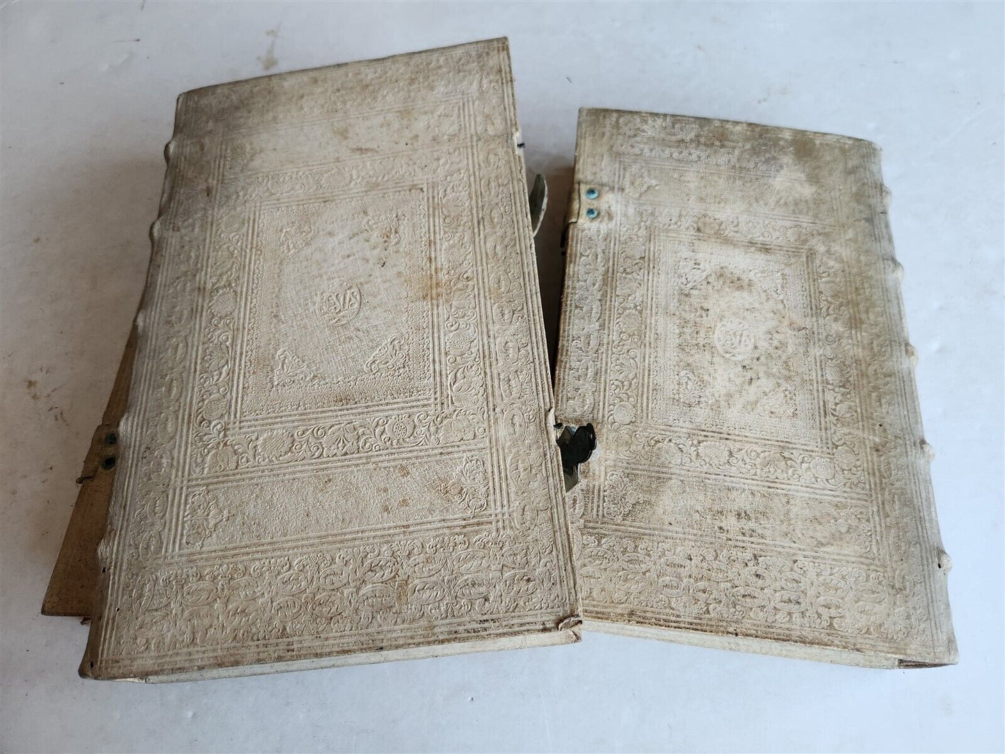 1719 MYSTICA CIVITAS DEI 3 PIGSKIN BOUND FOLIOS antique