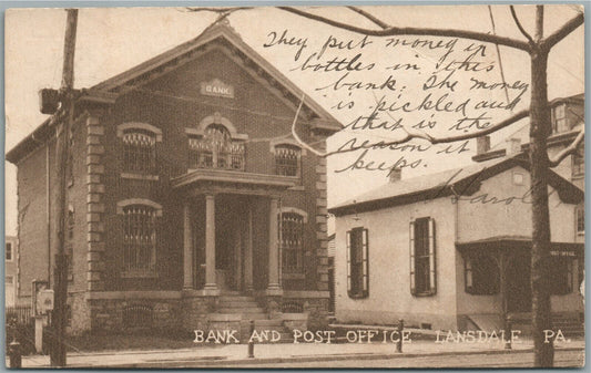 LANSDALE PA BANK & POST OFFICE ANTIQUE POSTCARD