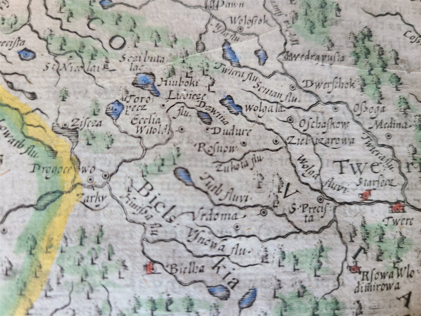 1607 MAP OF MOSCOVIA RUSSIA ANTIQUE from Mercator-Hondius Atlas HAND COLORED